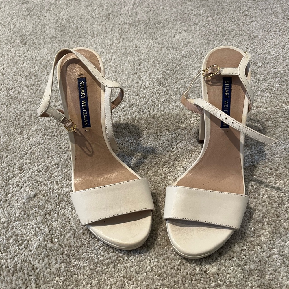 Stuart Weitzman Ivory Open-Toe Ankle-Strap Heels